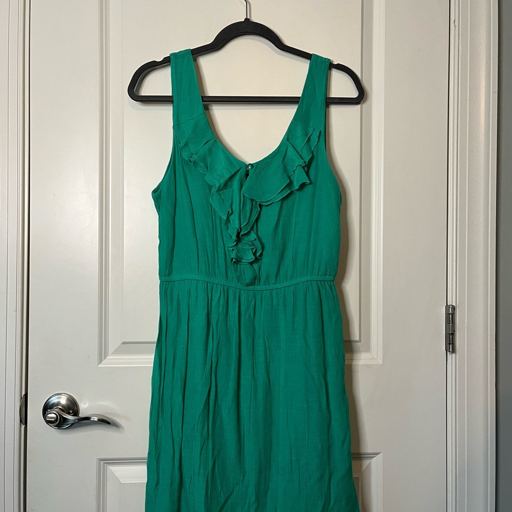 As U Wish Women's Keyhold Ruffle Mini Green Sleeveless Dress Large